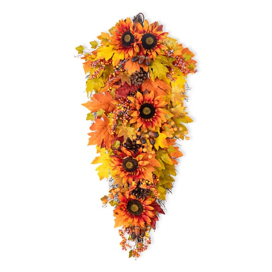 Glitzhome® 38" Oversized Fall Sunflower Teardrop Swag